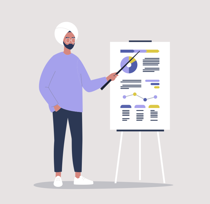 Person presenting data on a flipchart